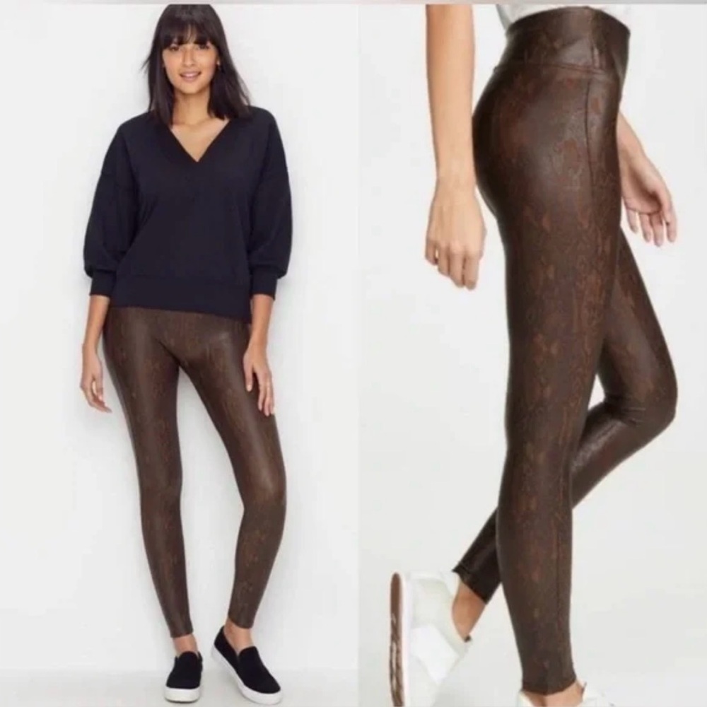 SPANX Faux Leather Snake Shine Leggings Brown M - Picture 5 of 15